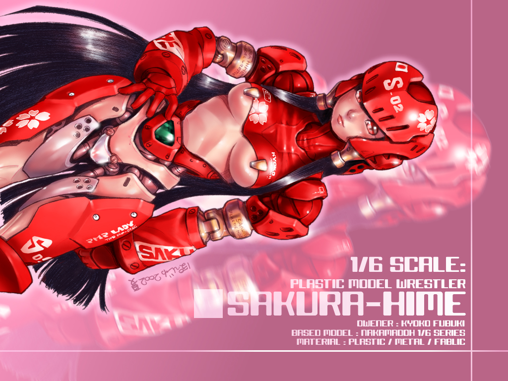 android, breasts, character_name, dated, long_hair, plawres_sanshirou, po-ju, red_eyes
