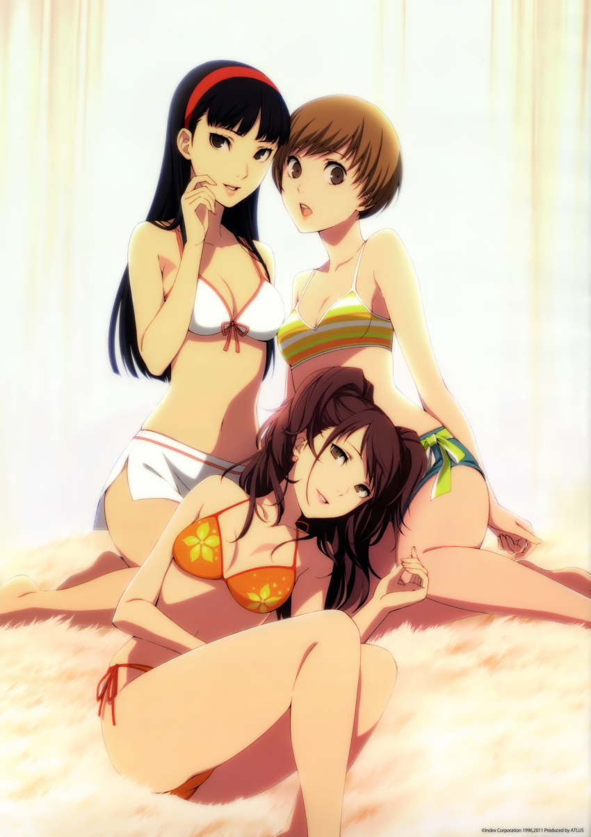 absurdres, amagi_yukiko, artist_request, bare_legs, bare_shoulders, bikini, bikini_skirt, black_eyes