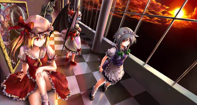 apron, ascot, bat_wings, bird, blonde_hair, blue_hair, bow, braid