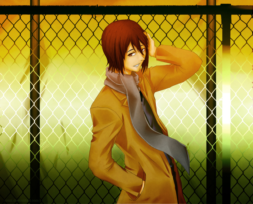 brown_eyes, brown_hair, coat, kara_no_kyoukai, male, ronri, scarf, shirazumi_lio