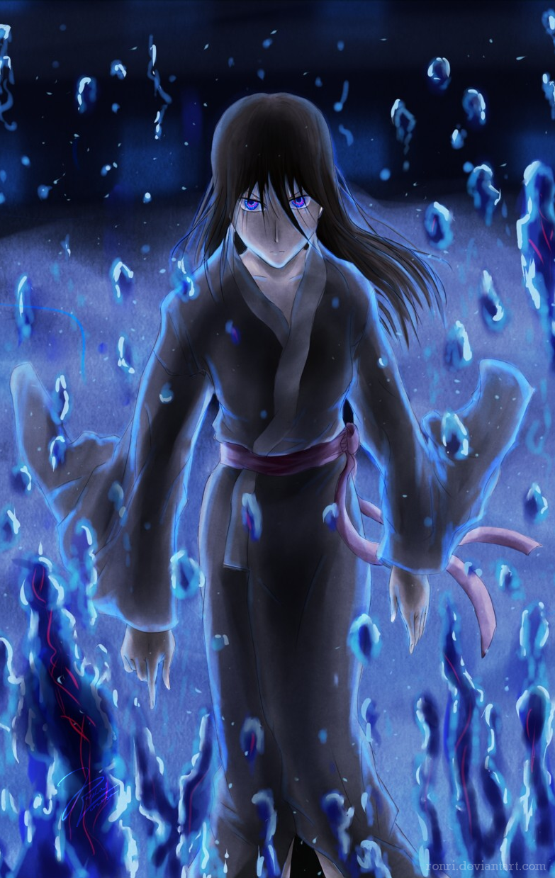 black_hair, blue_eyes, highres, japanese_clothes, kara_no_kyoukai, kimono, long_hair, ronri