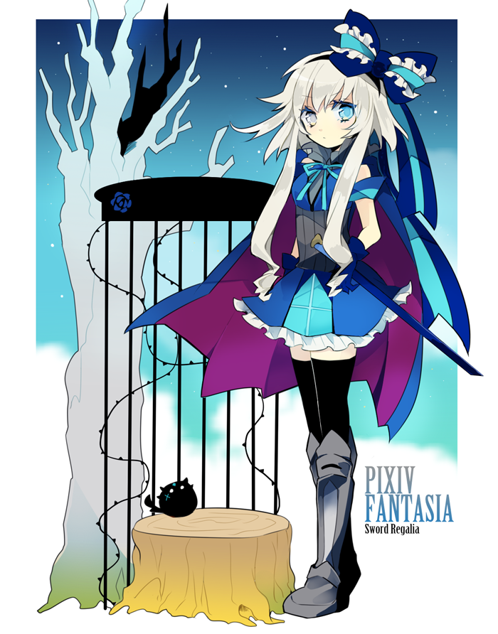 bow, hair_bow, long_hair, looking_at_viewer, pixiv_fantasia, pixiv_fantasia_sword_regalia, shichi, solo