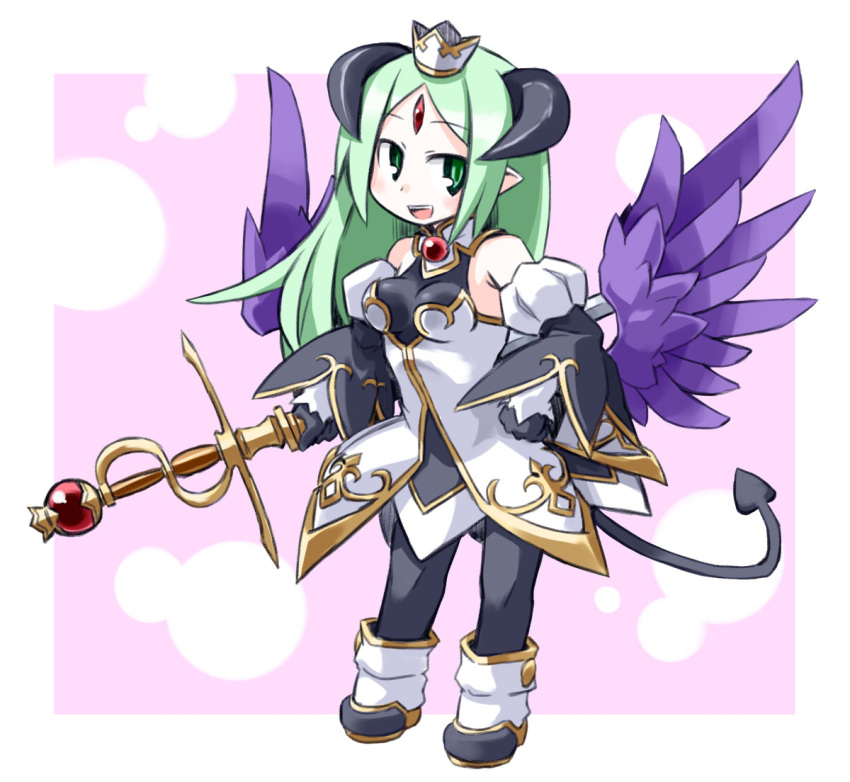alfine, green_eyes, green_hair, horns, kugelschreiber, long_hair, open_mouth, pantyhose