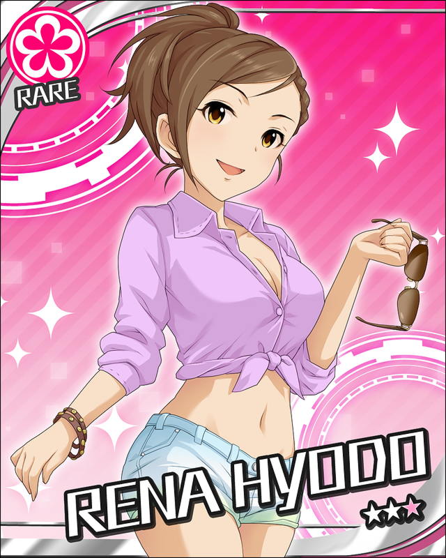 1girl, bracelet, breasts, brown_eyes, brown_hair, character_name, cleavage, denim