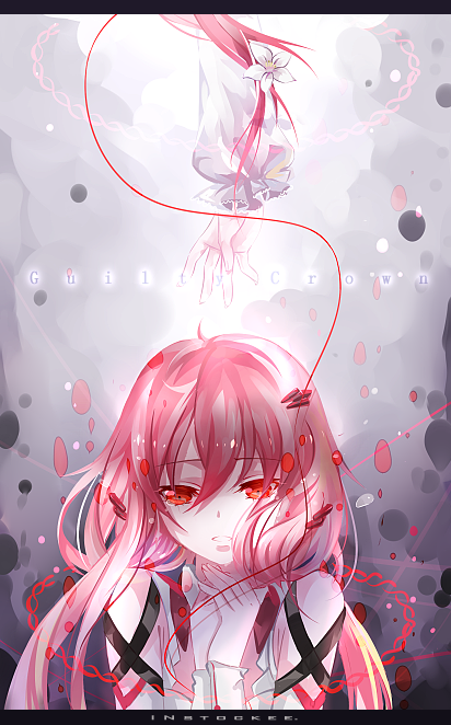 bad_id, guilty_crown, instockeee, long_hair, outstretched_hand, pink_hair, red_eyes, red_string