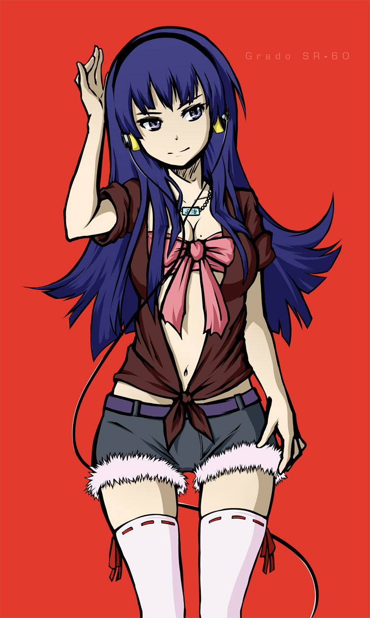 bow, breasts, cleavage, grado_labs, headphones, highres, jewelry, navel