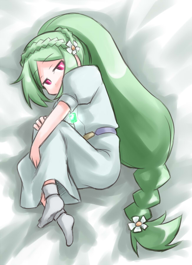 battle_spirits, flower, green_hair, kugelschreiber, long_hair, momose_kajitsu, red_eyes, solo