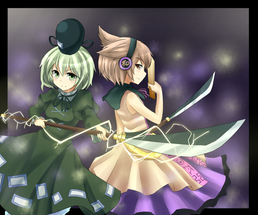 blouse, border, brown_eyes, dress, electricity, foreshortening, gradient, gradient_background