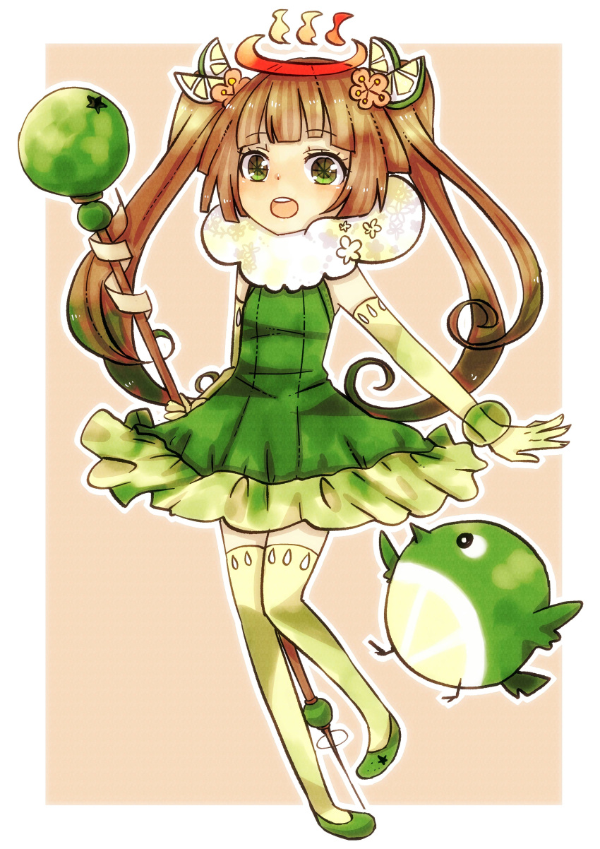 1girl, :o, absurdres, artist_request, bird, brown_hair, character_request, dress