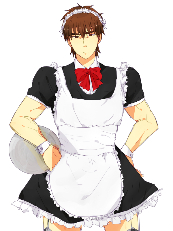 alternate_costume, apron, brown_eyes, brown_hair, enmaided, fate/zero, fate_(series), kotomine_kirei