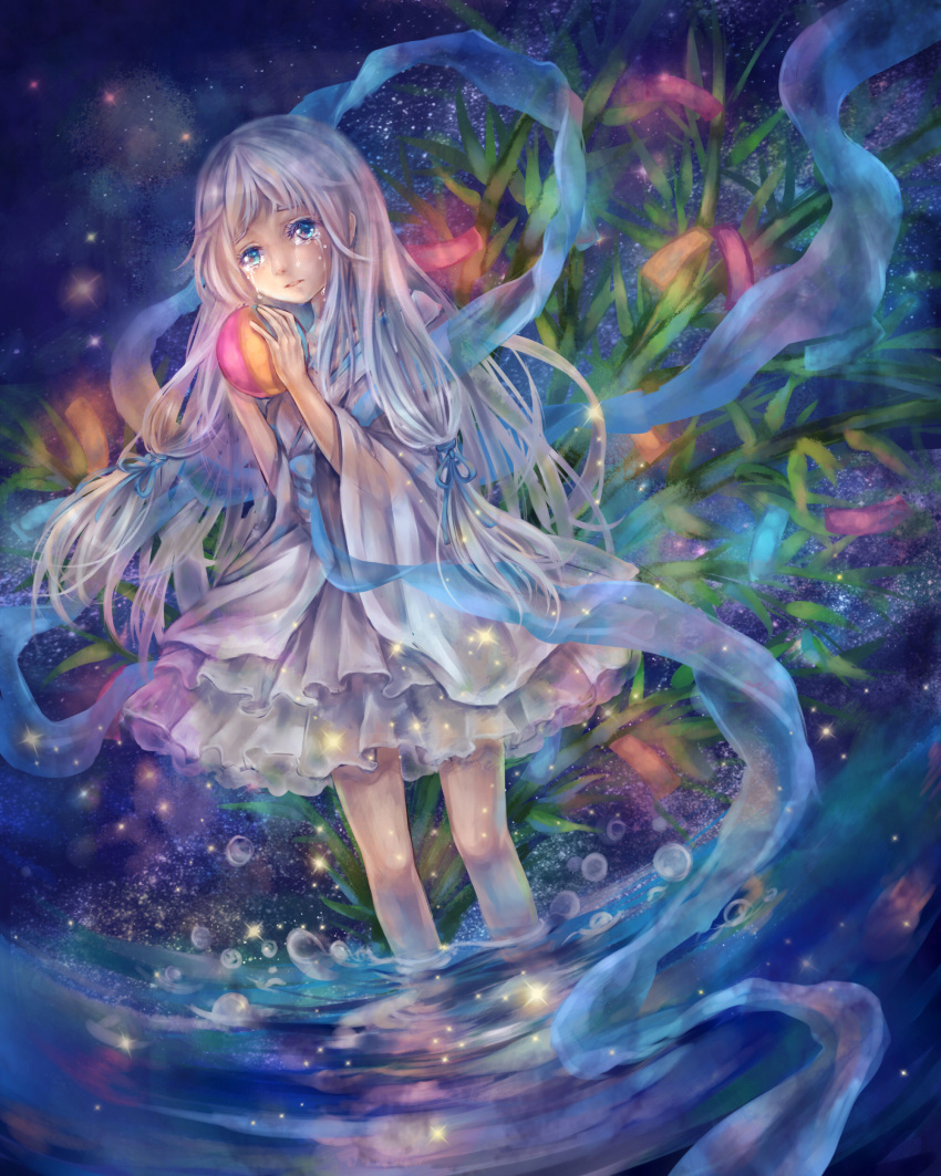 ano_hi_mita_hana_no_namae_wo_bokutachi_wa_mada_shiranai, ball, bamboo, blue_eyes, bubble, highres, honma_meiko, japanese_clothes