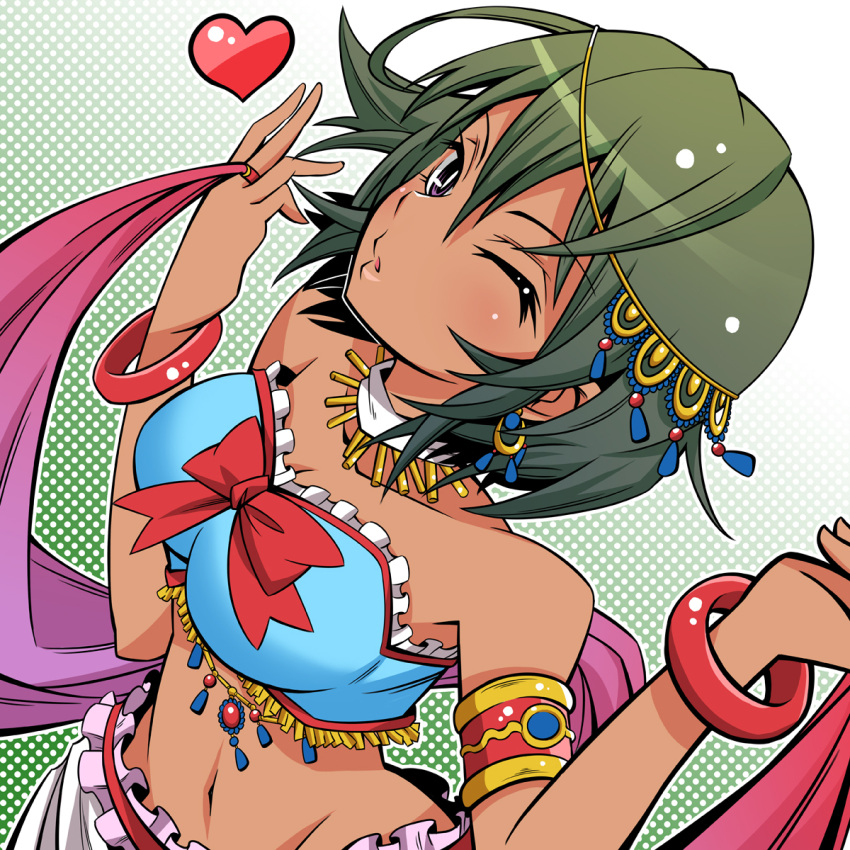 armband, bare_shoulders, black_hair, bow, bracelet, breasts, choker, cleavage