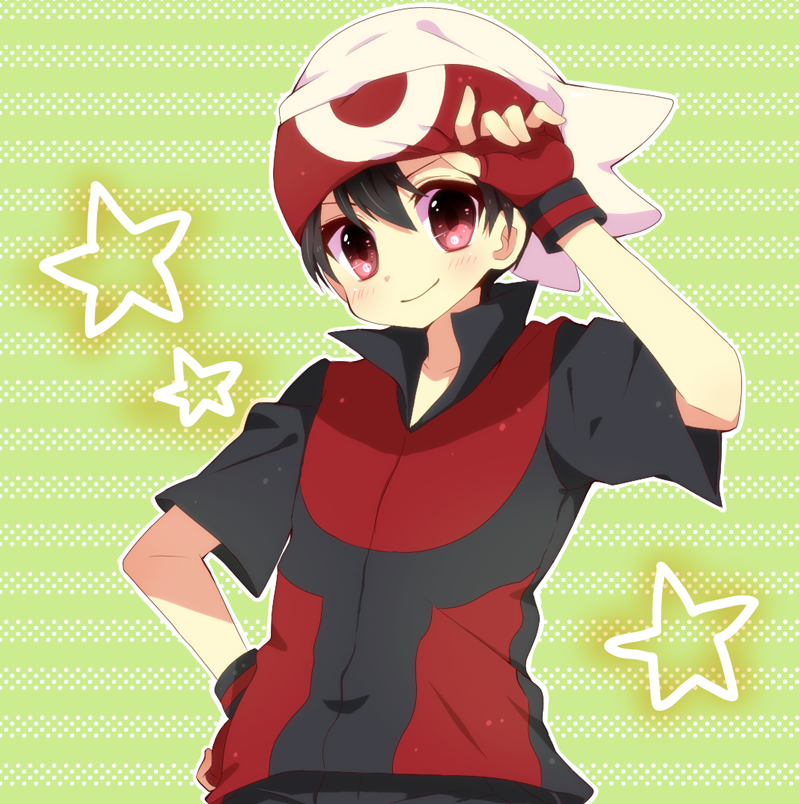 bad_id, black_hair, blush, child, fingerless_gloves, gloves, hat, male