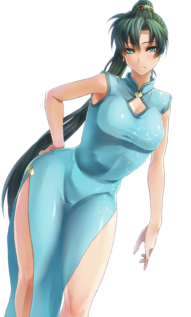 :3, adapted_costume, aqua_eyes, blush, breasts, china_dress, chinese_clothes, cleavage