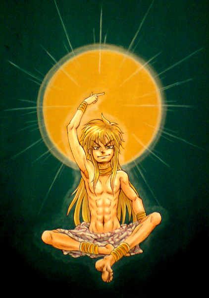 blonde_hair, blue_eyes, godlike, gokudo-kun_manyuuki, jester(character)