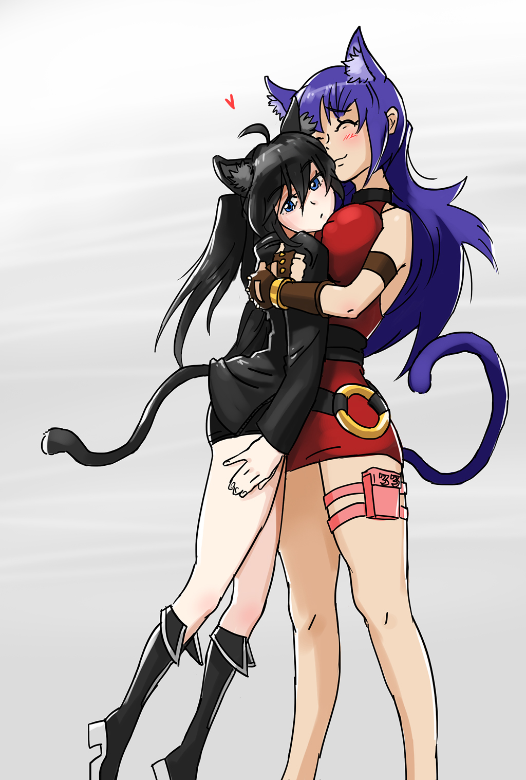 ahoge, animal_ears, bare_shoulders, belt, black_hair, black_rock_shooter, black_rock_shooter_(character), blue_eyes