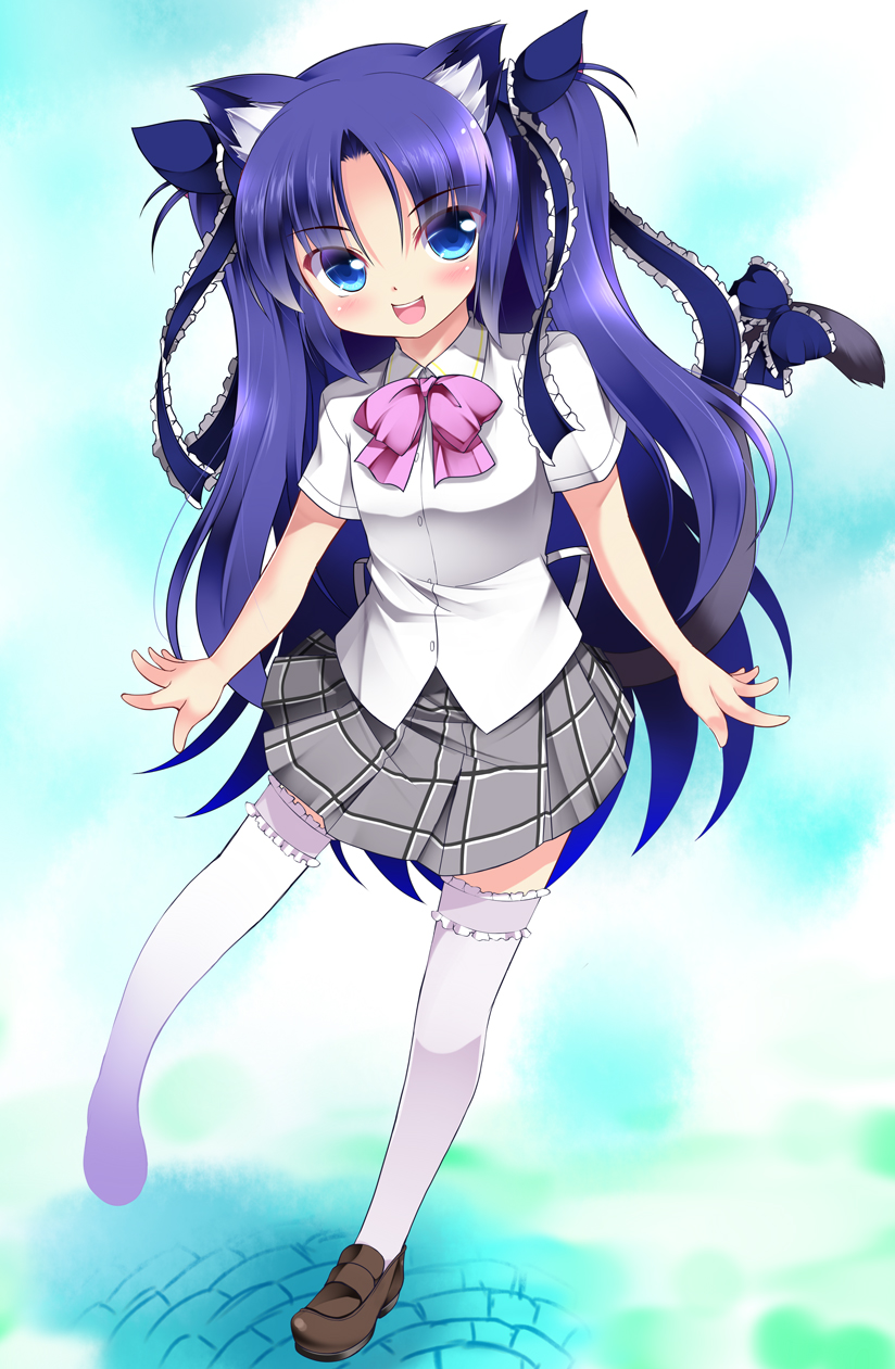 blue_eyes, blue_hair, cat_ears, highres, hitsujibane_shinobu, little_busters!!, long_hair, sasasegawa_sasami