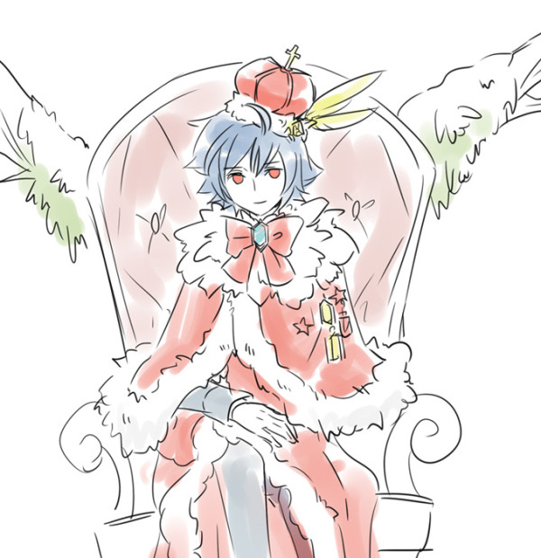 ahoge, alternate_costume, badge, blue_hair, bowtie, brooch, capelet, cross