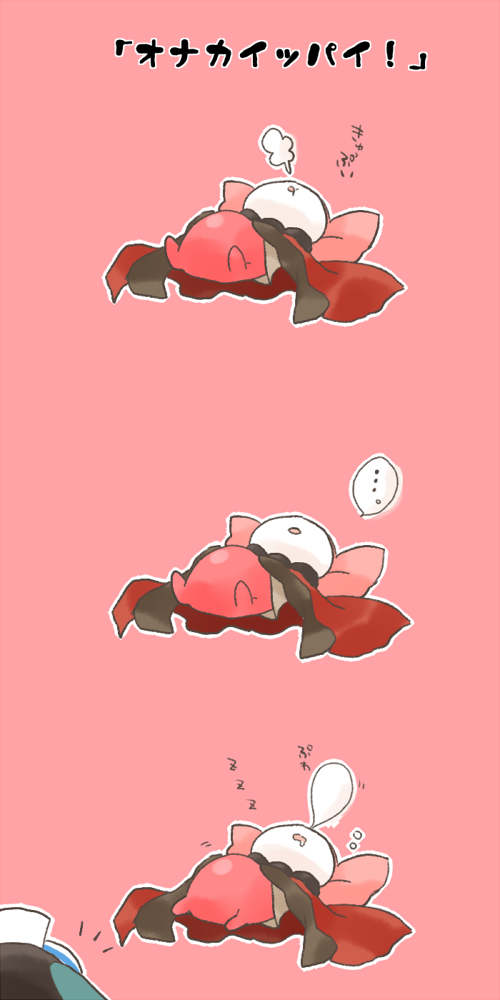 amane0213, charlotte_(madoka_magica), check_translation, mahou_shoujo_madoka_magica, no_humans, nose_bubble, pink_background, pyotr_(madoka_magica)