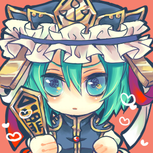 aqua_eyes, frills, green_hair, hat, heart, lowres, rod, rod_of_remorse