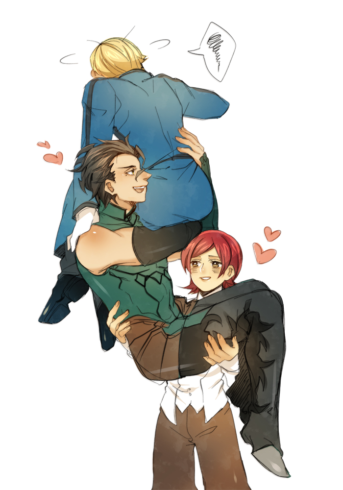 2boys, ahoge, black_hair, blonde_hair, blush, canislatrans, carrying, fate/zero