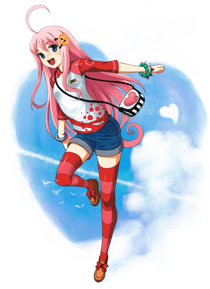 ahoge, bad_id, blue_eyes, bracelet, cloud, clouds, denim, denim_shorts