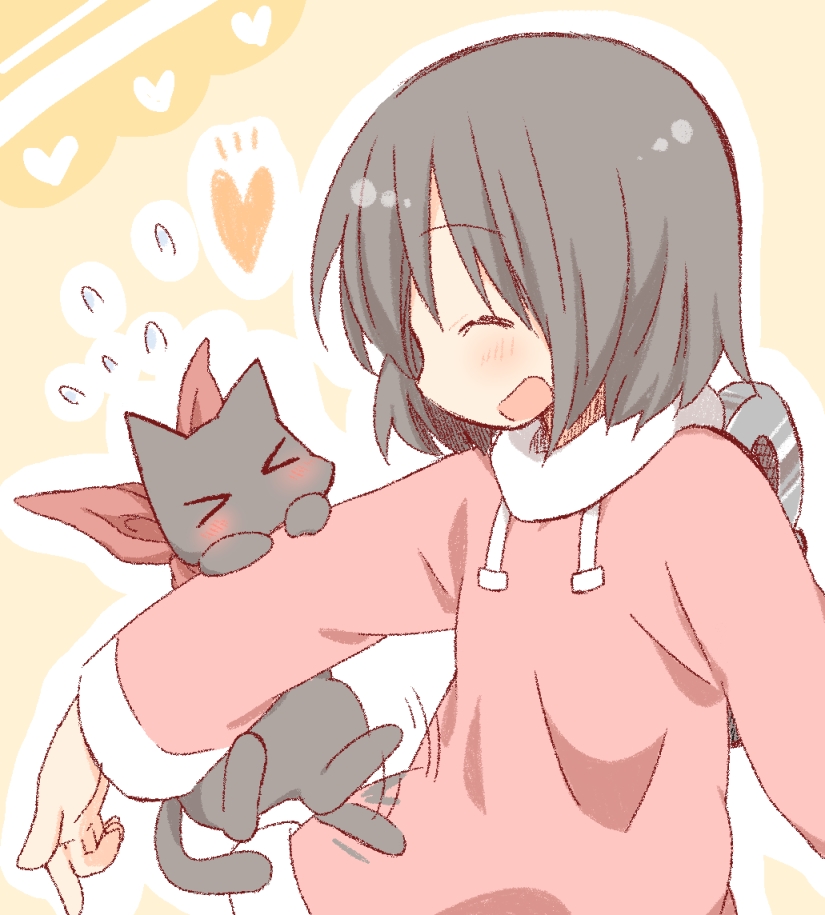 cat, daitirumoesu, heart, nichijou, sakamoto_(nichijou), scarf, shinonome_nano, short_hair