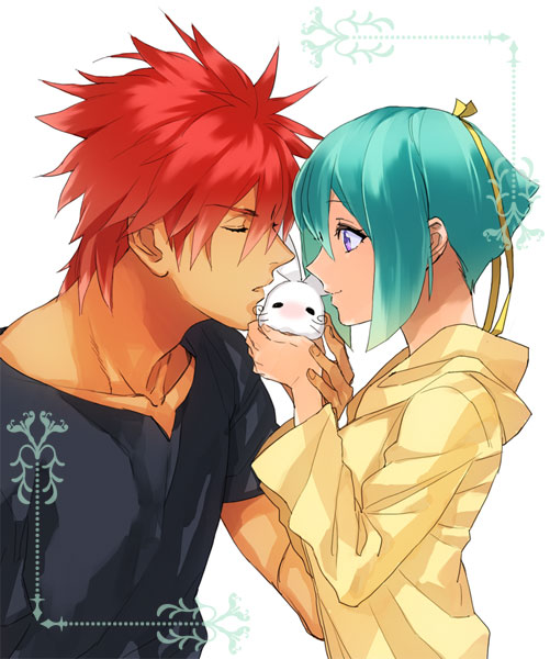 1boy, 1girl, aquarion_(series), aquarion_evol, bad_id, blush, closed_eyes, couple