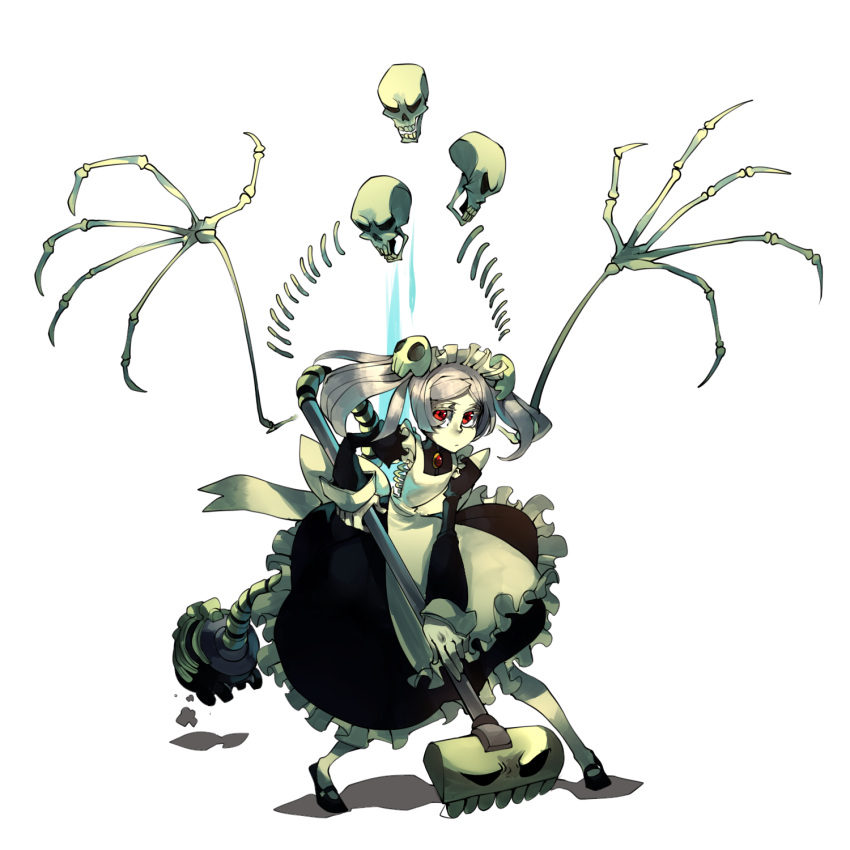 blacklimes, bloody_marie_(skullgirls), bone, frills, gloves, highres, legs, maid