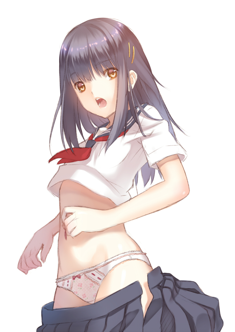 bow_panties, hair_ornament, hairclip, nana_mikoto, navel, open_mouth, original, panties
