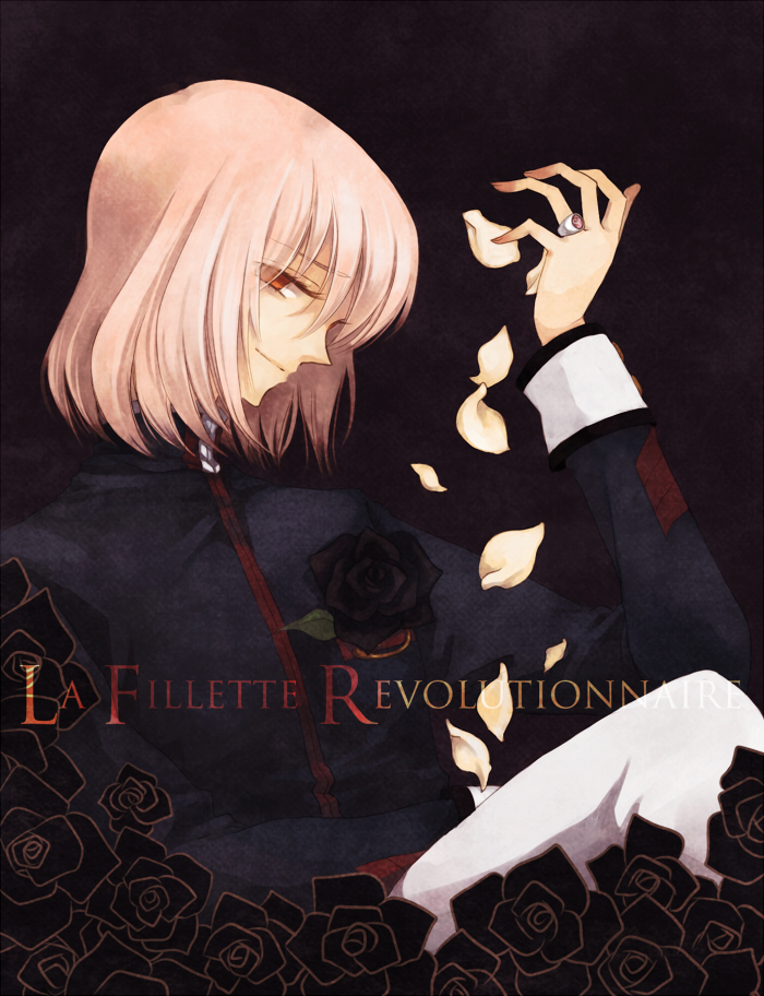 black_rose, flower, jewelry, male, mikage_souji, petals, pink_hair, profile