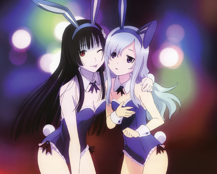 2girls, animal_ears, bunnygirl, cleavage, furuya_mero, long_hair, nyantype, rabbit_ears