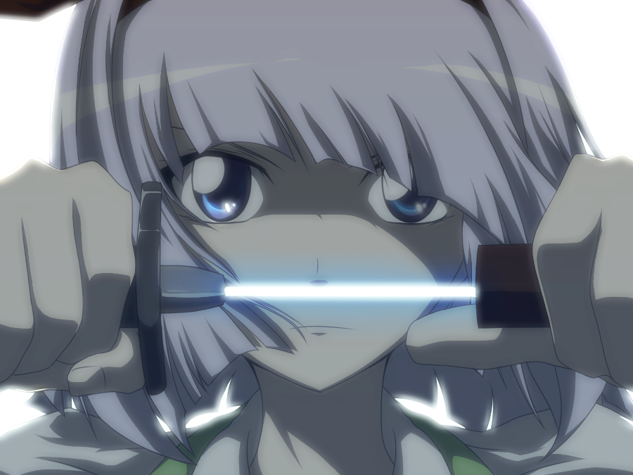 anime_coloring, blue_eyes, close-up, katana, konpaku_youmu, rhine, silver_hair, solo