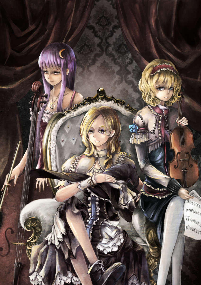 absurdres, alice_margatroid, alternate_costume, ankle_boots, bad_id, blonde_hair, blue_dress, blue_eyes