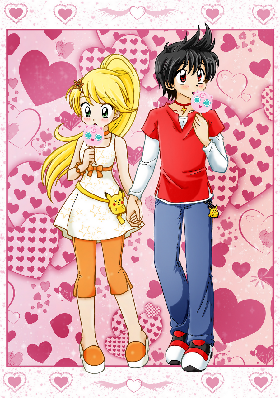 alternate_costume, black_eyes, blonde_hair, cameo, chikorita85, couple, denpa, dress