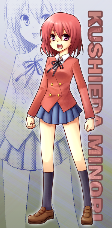 kushieda_minori, purdoy25, red_eyes, red_hair, redhead, school_uniform, short_hair, skirt
