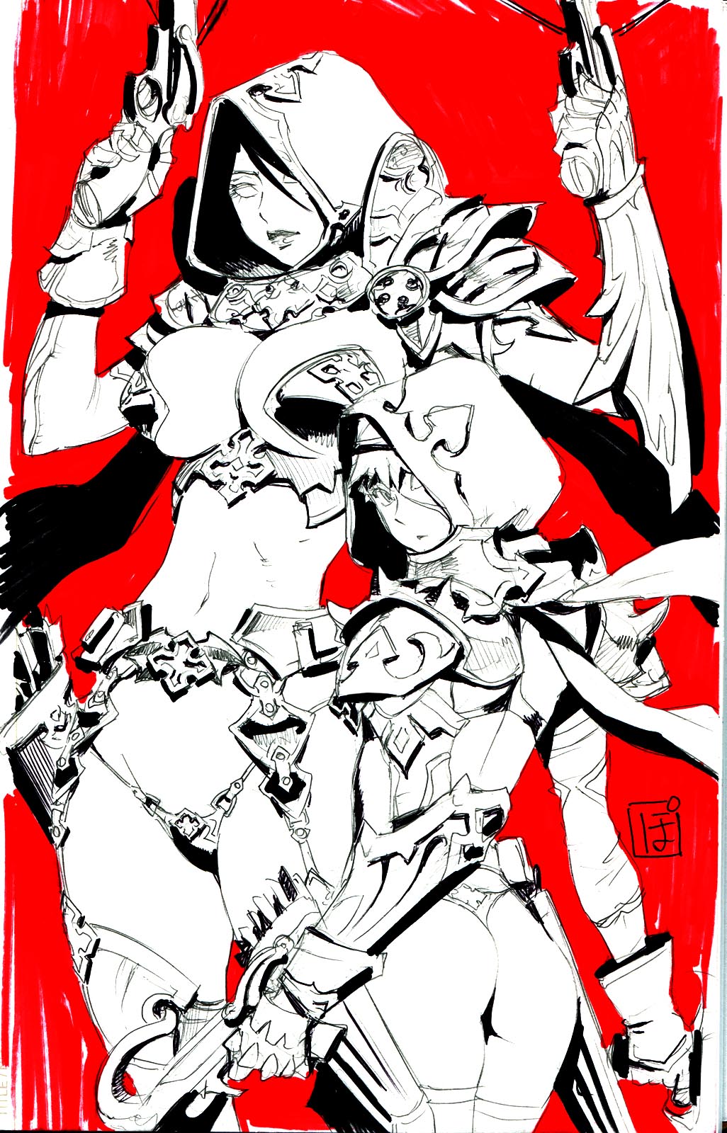 1girl, armor, arrow, ass, bow_(weapon), breasts, crossbow, demon_hunter