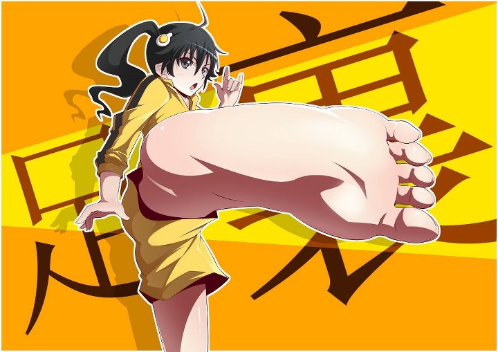 1girl, 52ikaros, ahoge, barefoot, black_eyes, black_hair, feet, foreshortening
