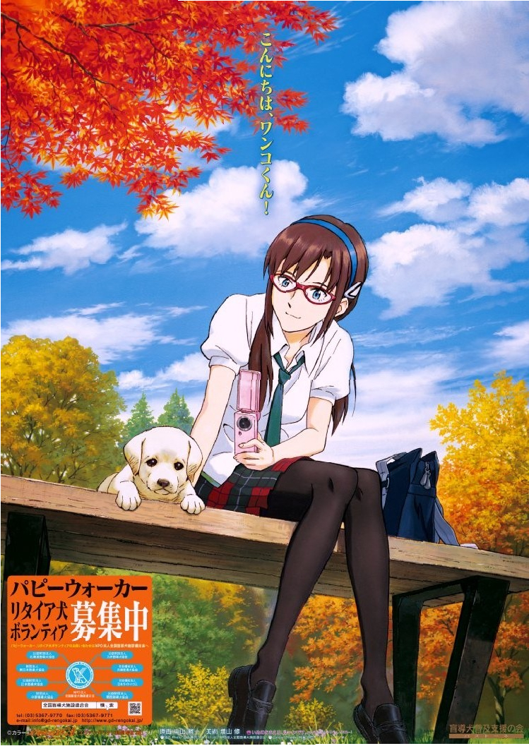 blue_eyes, brown_hair, cellphone, dog, evangelion:_2.0_you_can_(not)_advance, glasses, hairband, long_hair