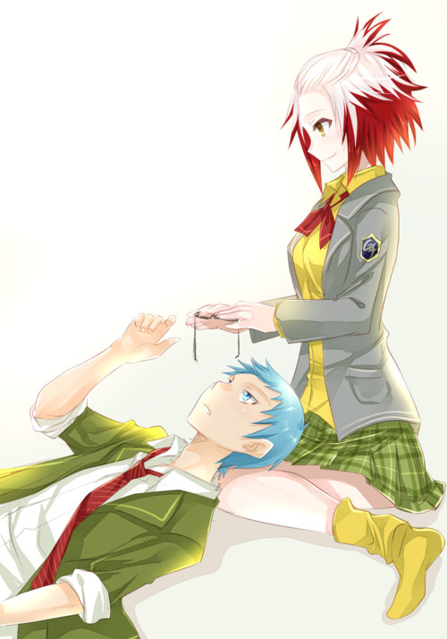 glasses, hubert_ozwell, lap_pillow, multicolored_hair, pascal, school_uniform, tales_of_(series), tales_of_graces