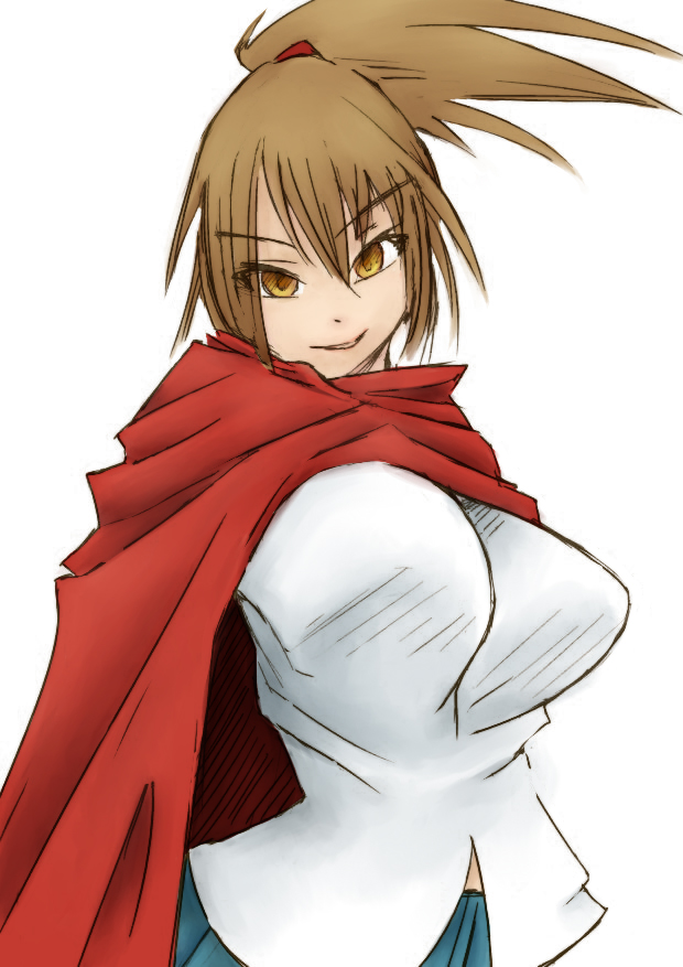 asahina_samidare, breasts, brown_eyes, brown_hair, cape, hoshi_no_samidare, huge_breasts, long_hair