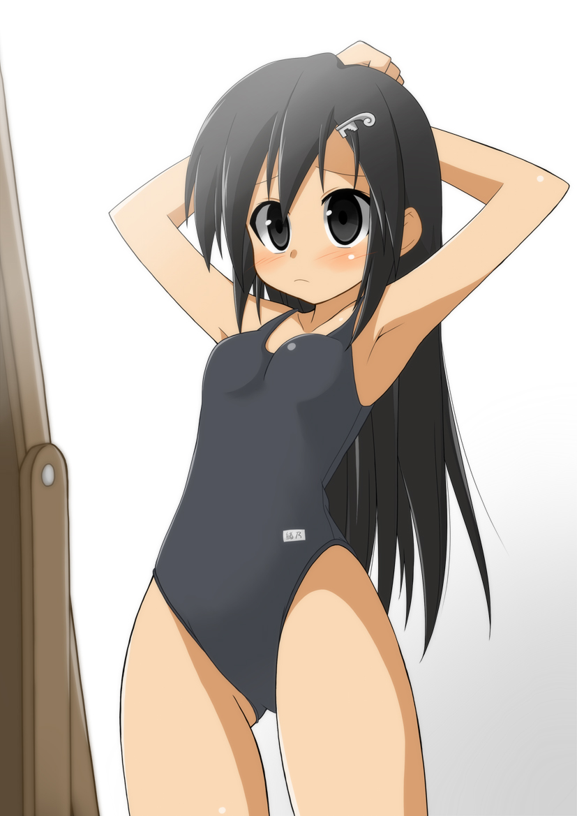 black_hair, hair_ornament, hairclip, highleg, long_hair, misspromise, original, school_swimsuit