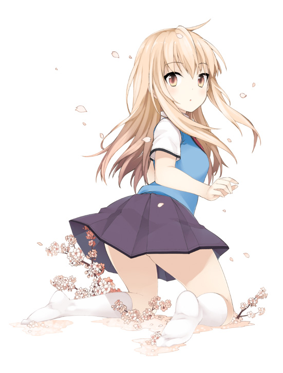 blonde_hair, brown_eyes, character_request, flower, from_behind, kneehighs, kneeling, kusano_houki