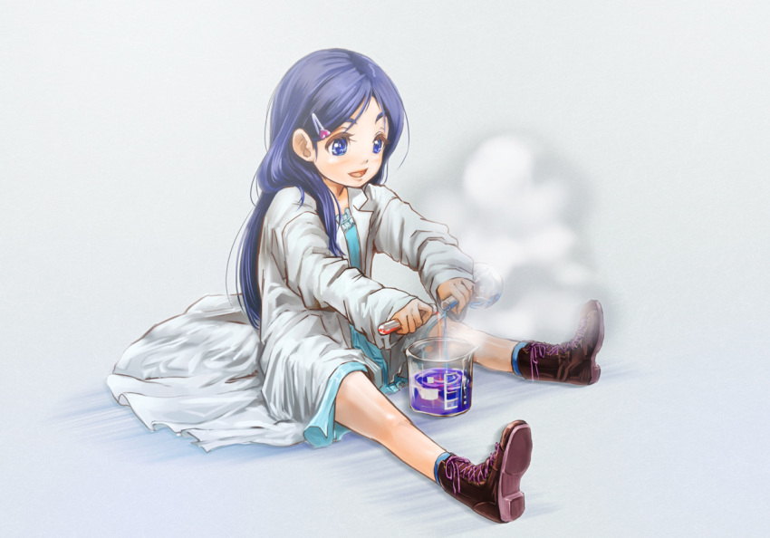 beaker, blue_eyes, blue_hair, blush, child, curegolgom, futari_wa_precure, labcoat