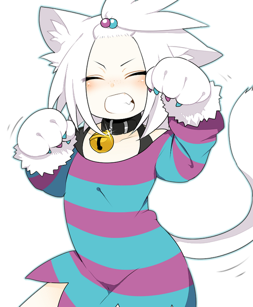 animal_ears, bell, bell_collar, cat_ears, cat_tail, closed_eyes, collar, dress
