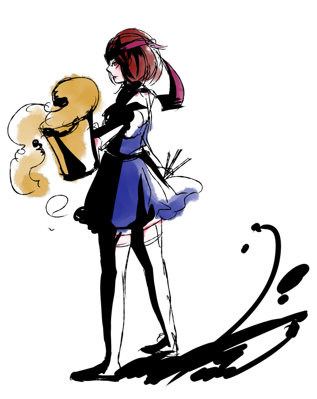 beer, brown_hair, necktie, necktie_on_head, poorly_drawn, purple_eyes, shadow, simple_background, skirt, teent0wn, thigh-highs, thighhighs, uwabami_breakers, violet_eyes, zettai_ryouiki