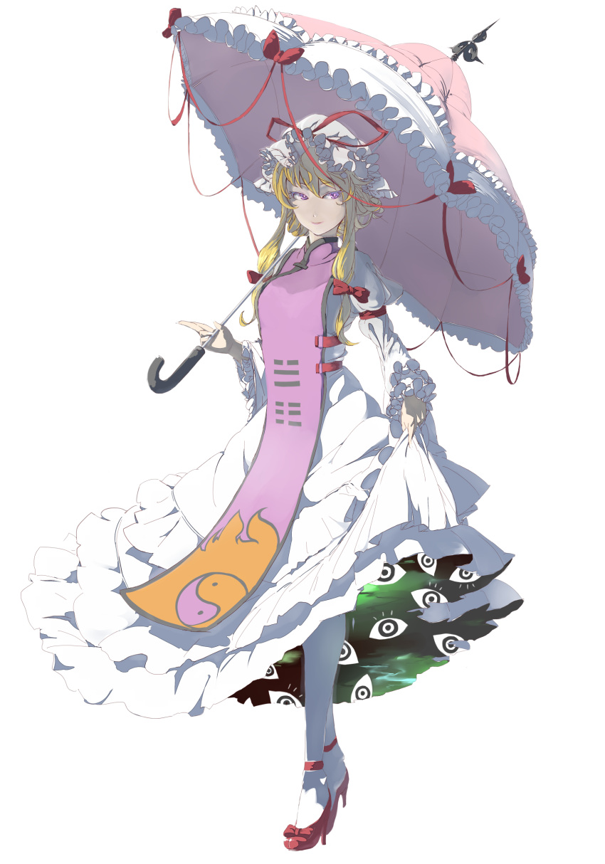absurdres, blonde_hair, gap, hat, highres, purple_eyes, ryuugan, short_hair, solo, touhou, transparent_background, umbrella, violet_eyes, yakumo_yukari