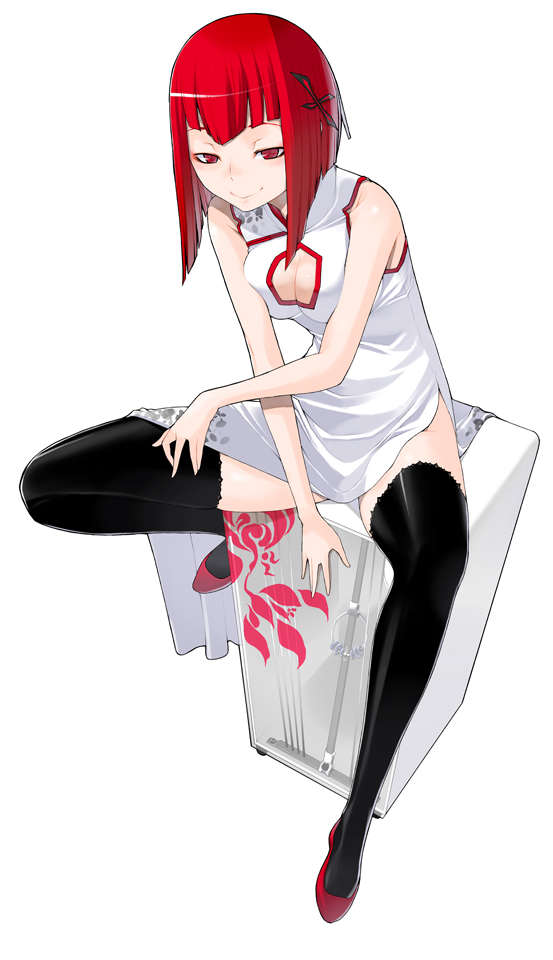 1girl, china_dress, chinese_clothes, female, kurumaki_zakuro, red_eyes, red_hair, redhead