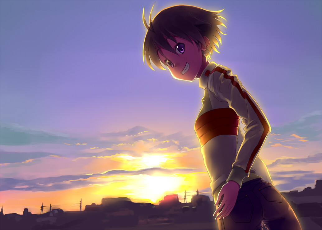 grin, hoshi_sukii, idolmaster, jacket, kikuchi_makoto, looking_back, purple_eyes, short_hair