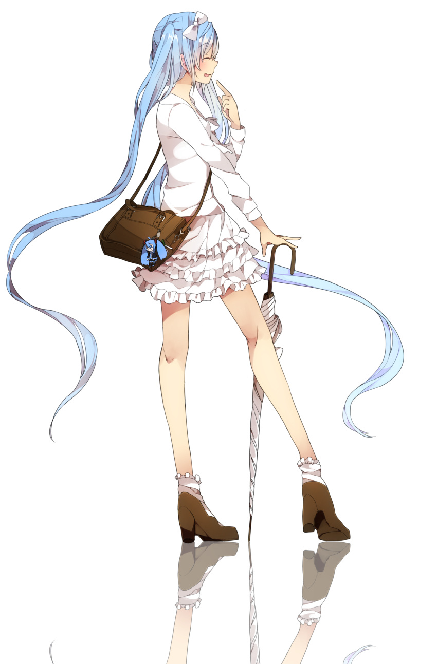 :p, absurdres, bag, blue_hair, closed_eyes, eyes_closed, hatsune_miku, high_heels